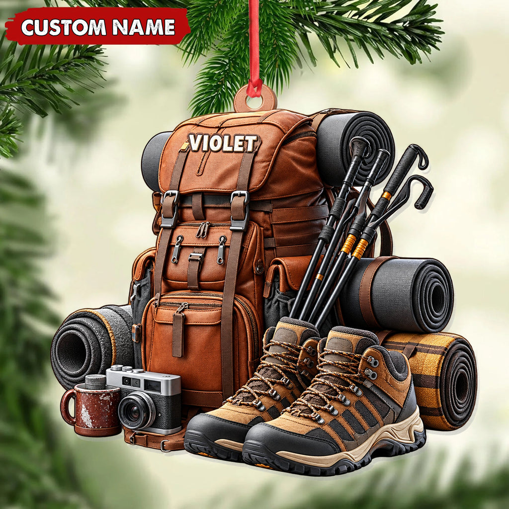 Personalized Hiking Christmas Ornament Custom Name Adventure Keepsake