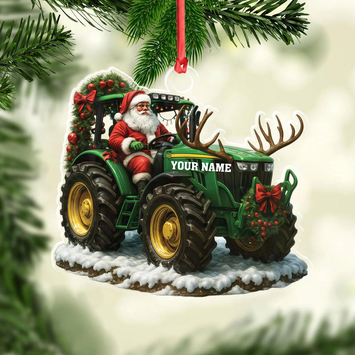Custom Name Santa Tractor Ornament, Farmer Christmas Tree Decor, Personalized Farm Gift