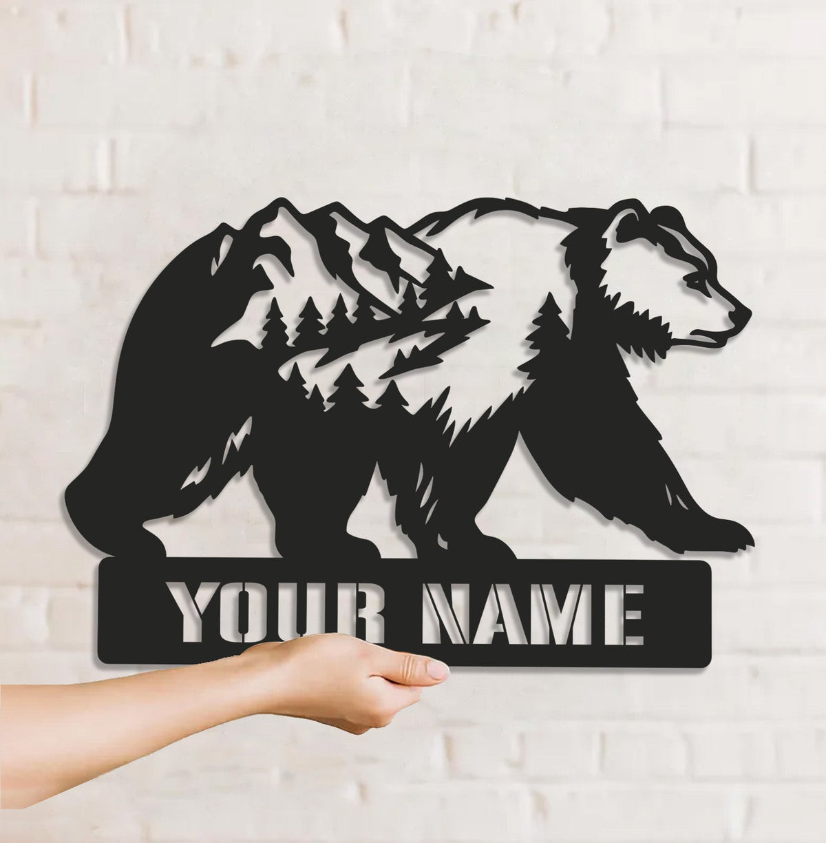 Personalized Bear Metal Sign WITH LED/WITHOUT LED, Mountain Forest Wildlife Wall Art, Rustic Cabin Decor