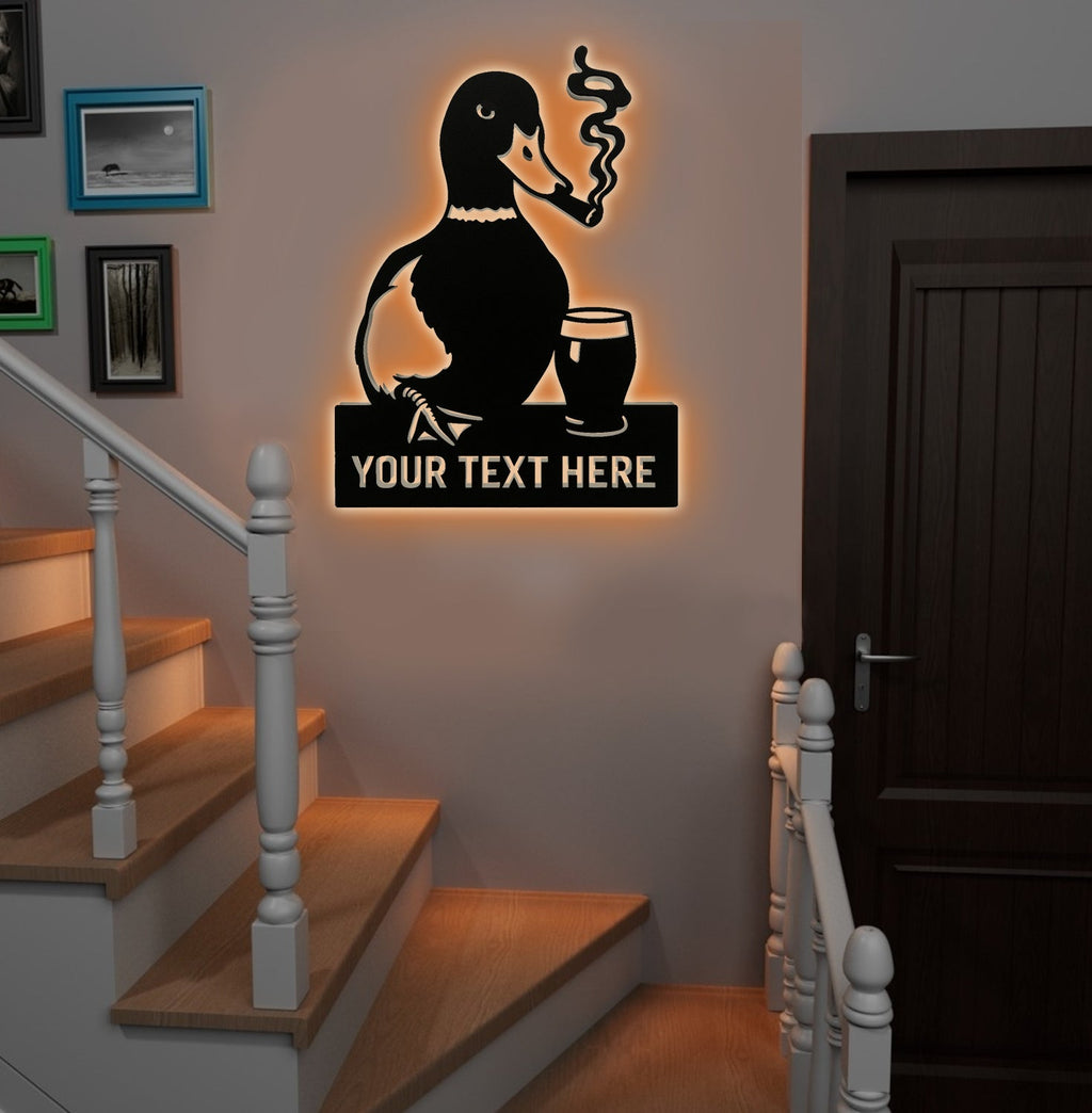 Personalized Funny Duck Metal Sign WITH LED/WITHOUT LED – Unique Hunting Lodge Wall Decor