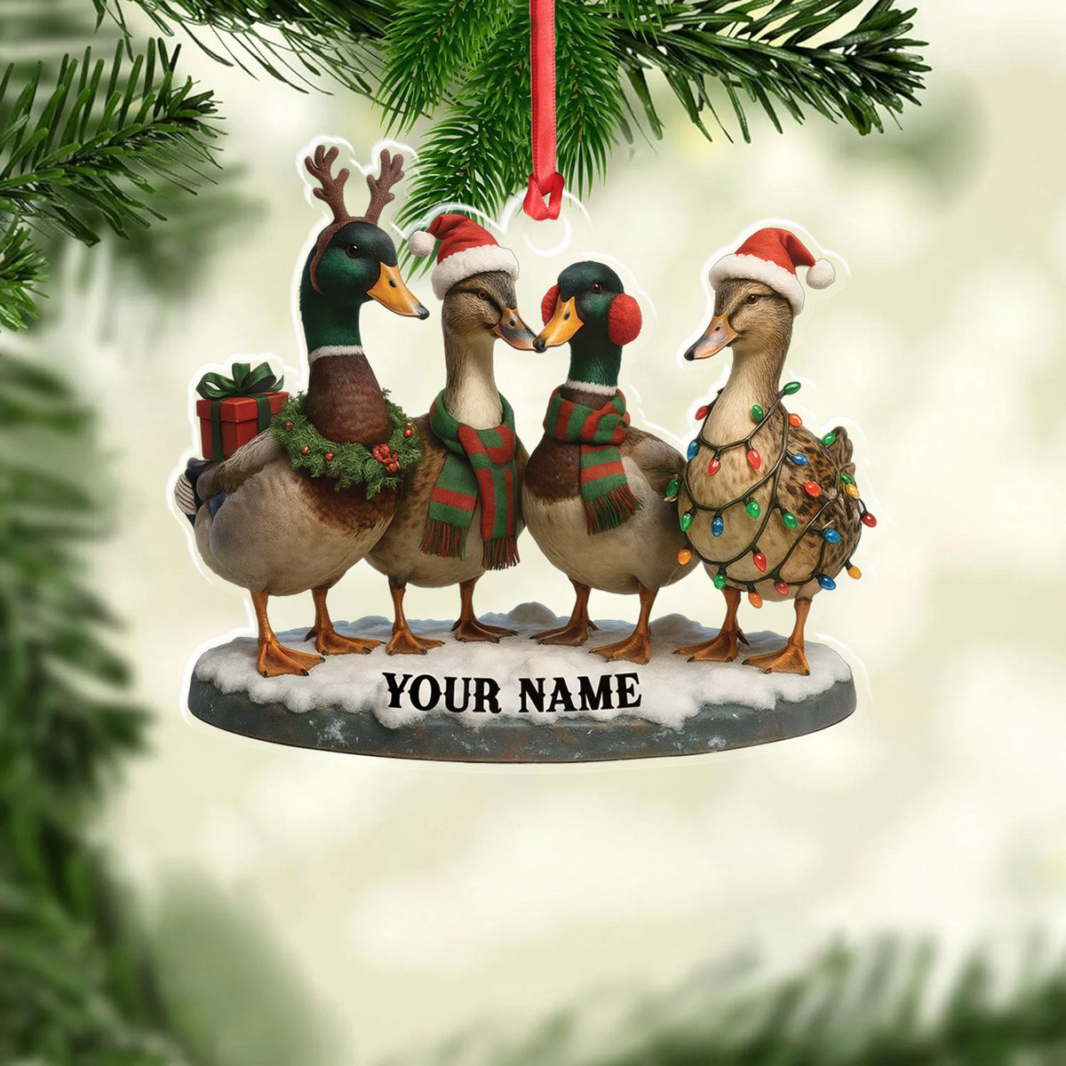 Custom Name Duck Family Ornament, Mallard Christmas Decor