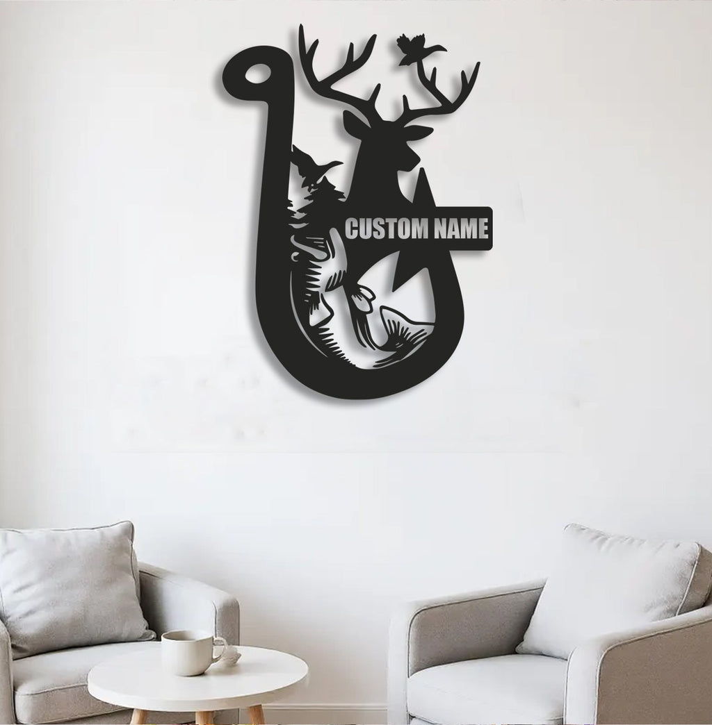 Personalized Hunting Metal Sign WITH LED/WITHOUT LED Light Fishing Wall Art Deer Head Sign Hunter Gift