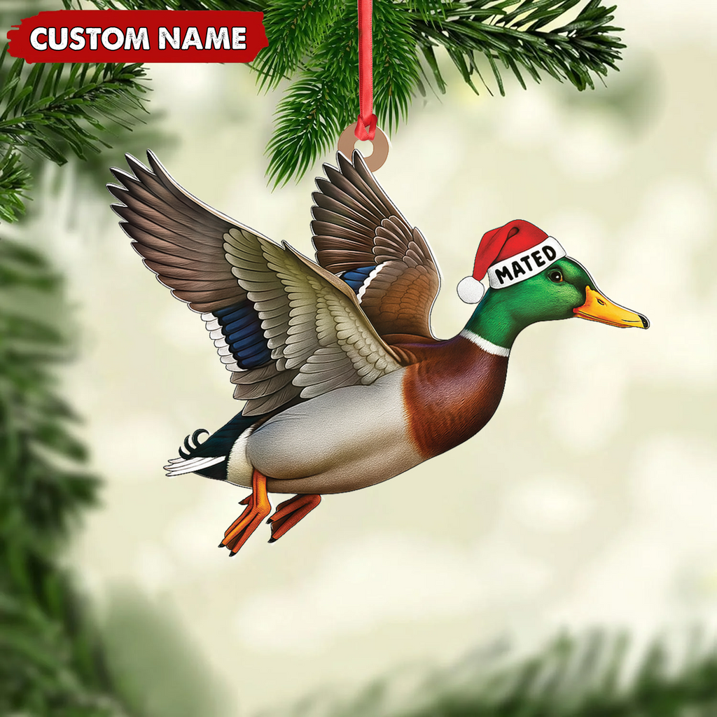 Personalized Flying Duck Acrylic Ornament – Custom Name Christmas Acrylic Gift for Hunters