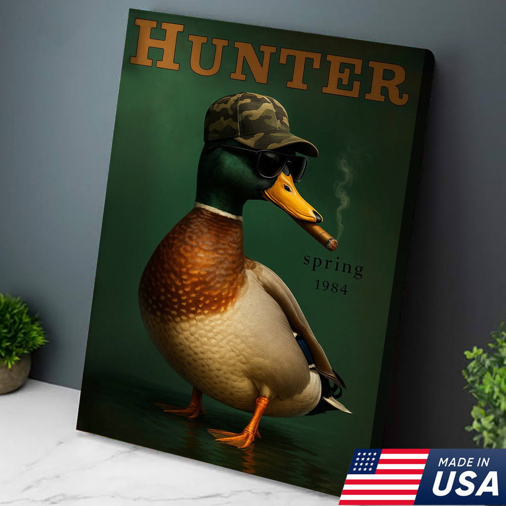 Funny Mallard Duck Canvas Wall Art – Cool Hunter Decor, Rustic Wildlife Artwork