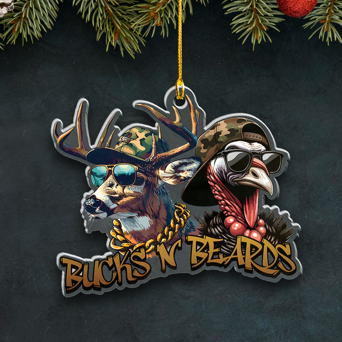 Personalized Funny Bucks ‘N Beards Ornament – Cool Gift for Hunters & Outdoorsmen