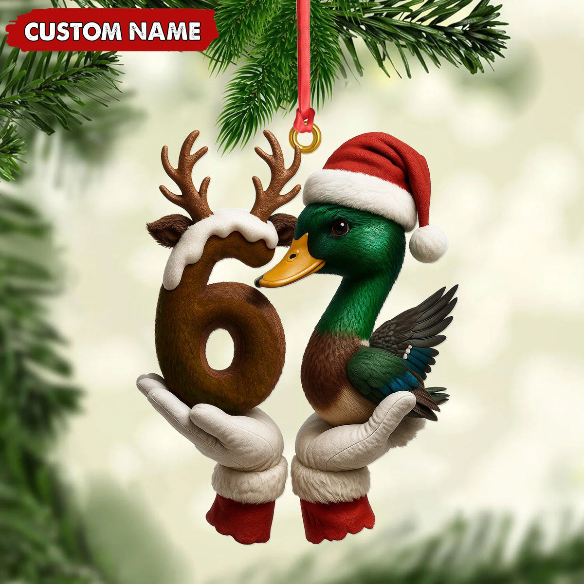 Personalized Trend 67 Duck Christmas Ornament, Custom Name Six Seven Reindeer 6 and Duck Design, Funny Meme Holiday Tree Decoration