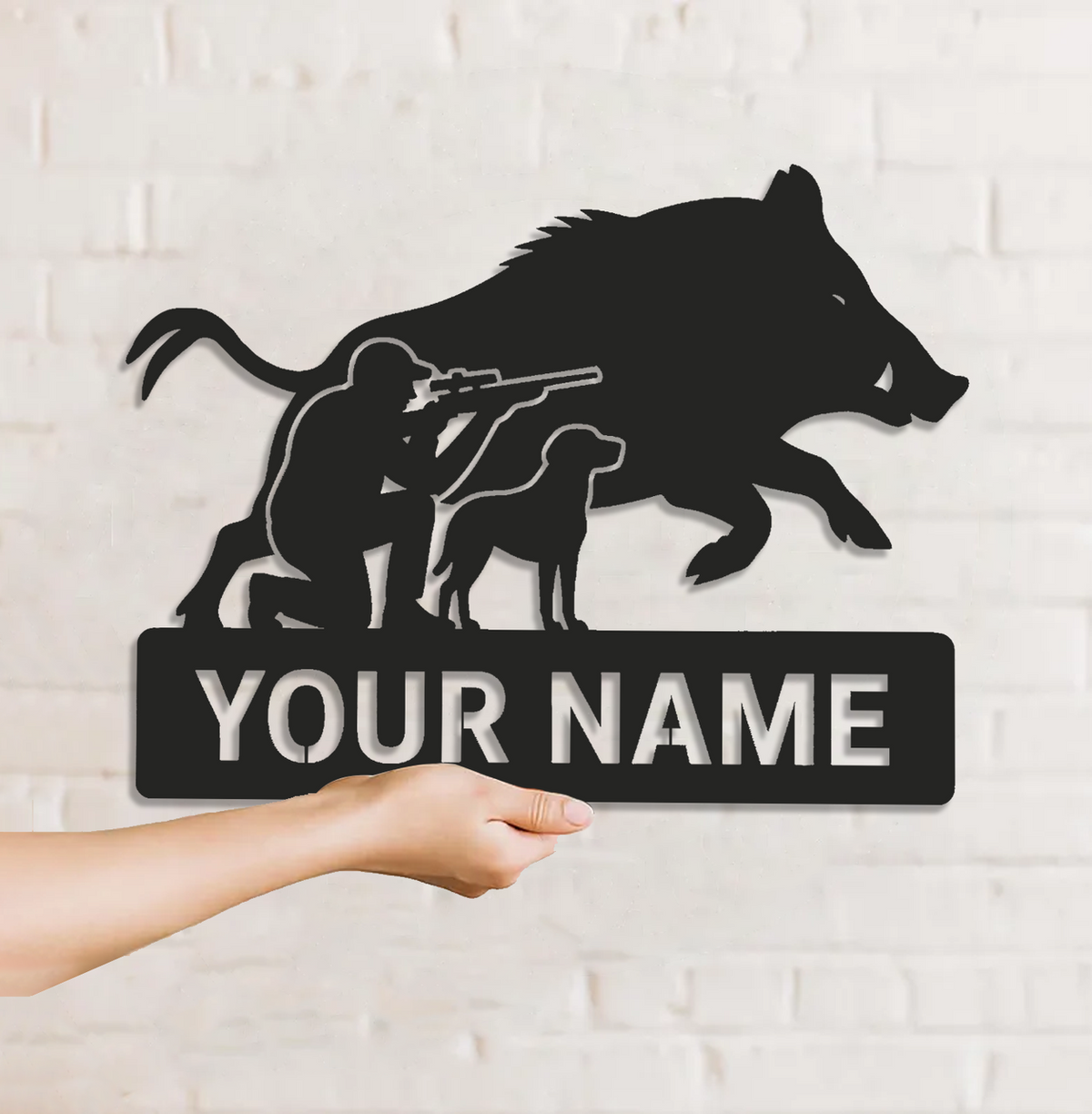 Personalized Wild Boar Hunting Metal Sign WITH LED/WITHOUT LED, Hunter and Dog Wall Art