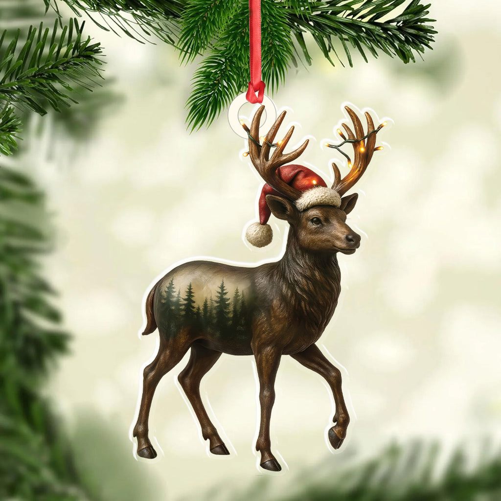 Rustic Deer Christmas Ornament, Woodland Reindeer Holiday Tree Decoration