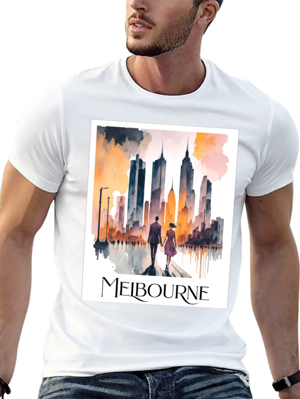 Melbourne Skyline Watercolor Graphic Tee product image 12