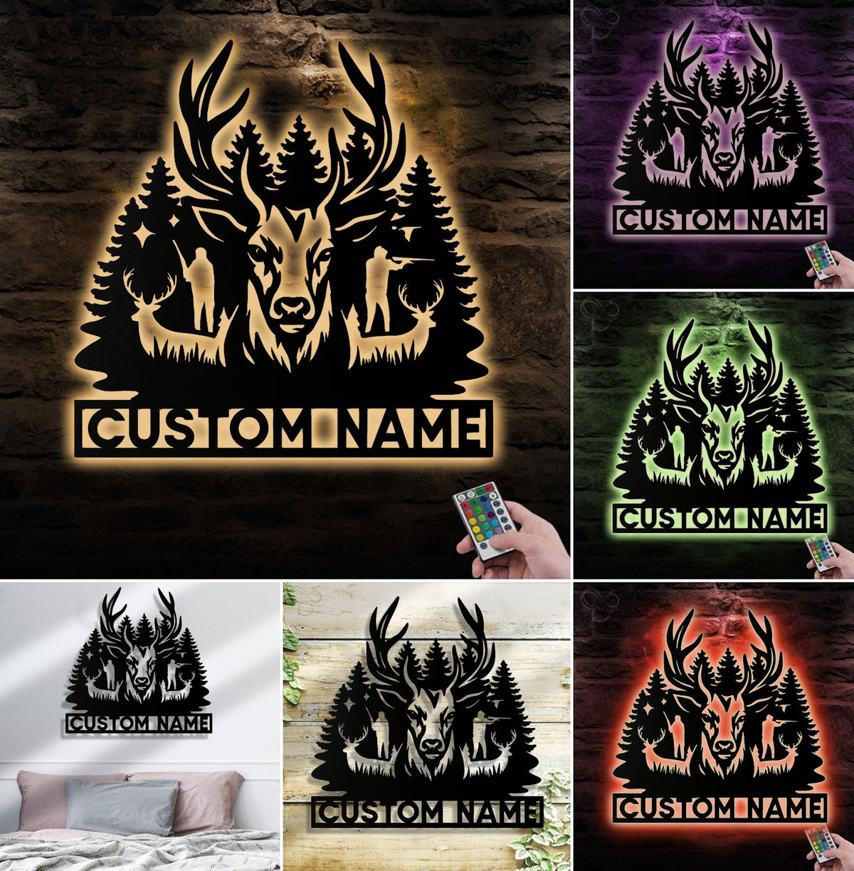 Personalized Deer Hunting Metal Sign WITH LED/WITHOUT LED – Rustic Cabin Wall Decor