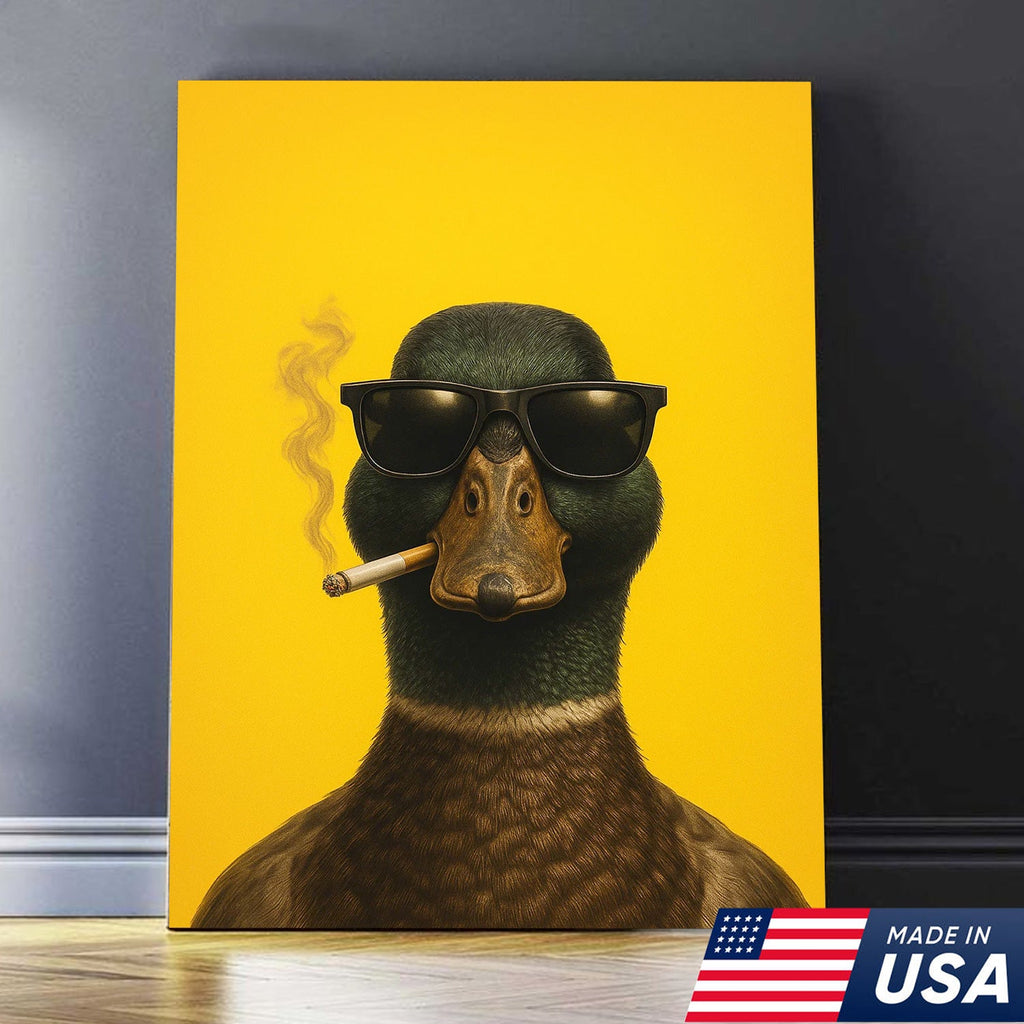 Cool Duck Canvas Wall Art - Funny Sunglasses Duck Hunting Lodge Decor - Rustic Farmhouse Wildlife Print