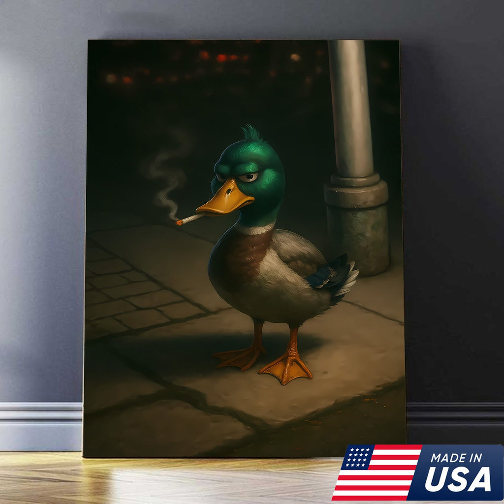 Funny Duck Canvas, Grumpy Mallard Wall Art, Humorous Bird Lover Decor for Man Cave or Cabin