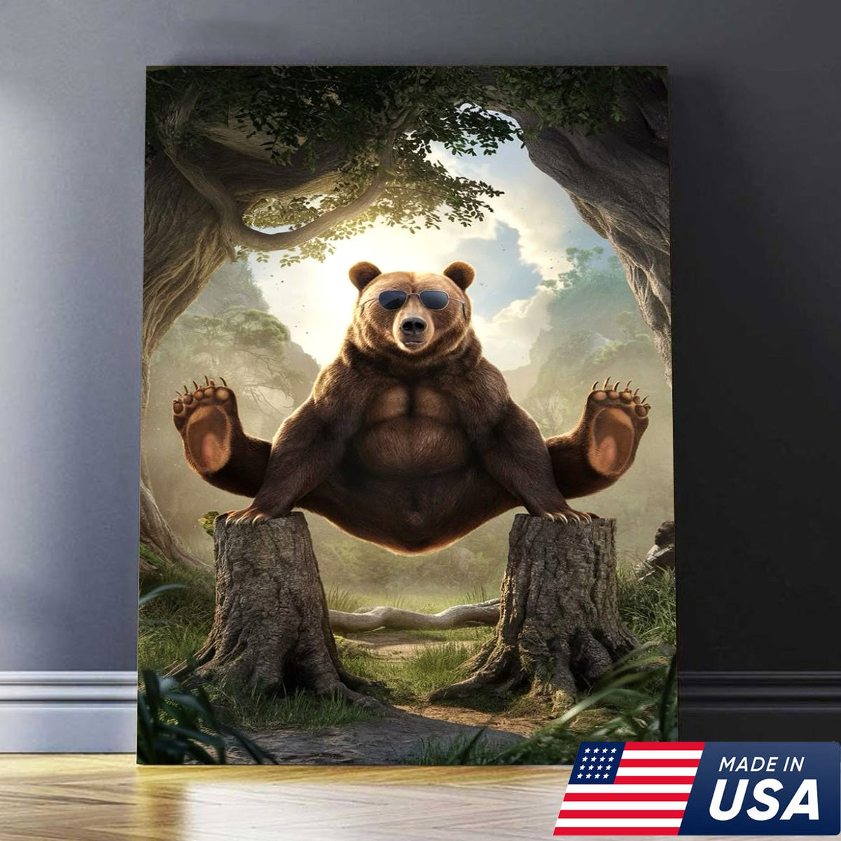 Funny Bear Canvas, Cool Animal Wall Art, Sunglasses Bear Decor
