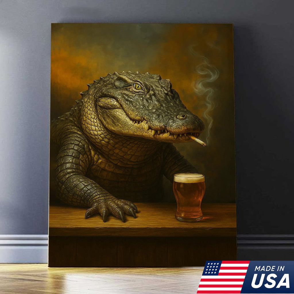 Alligator Wall Art Canvas – Rustic Wildlife Animal Print for Hunting Cabin