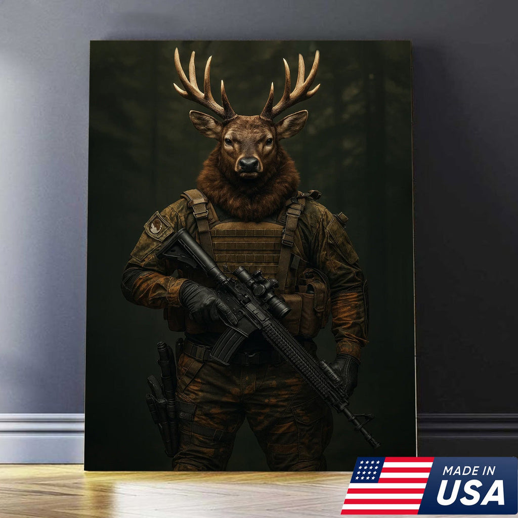 Tactical Deer Canvas Art – Elite Antlered Warrior in Combat Gear