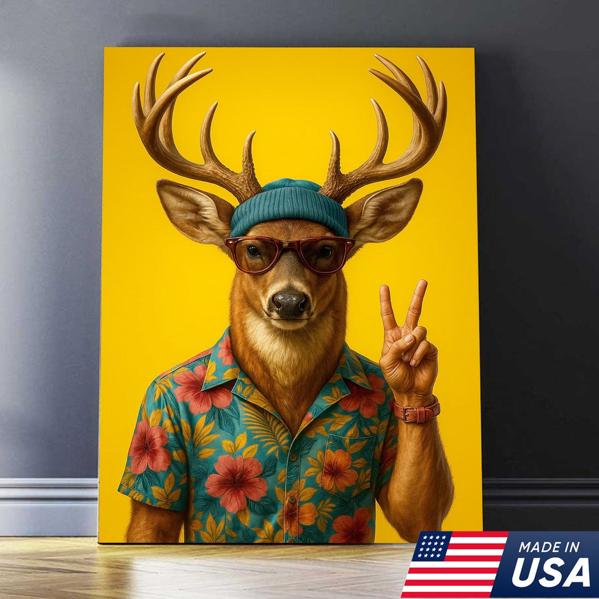Cool Deer with Hawaiian Shirt Wall Art – Funny Animal product image 5