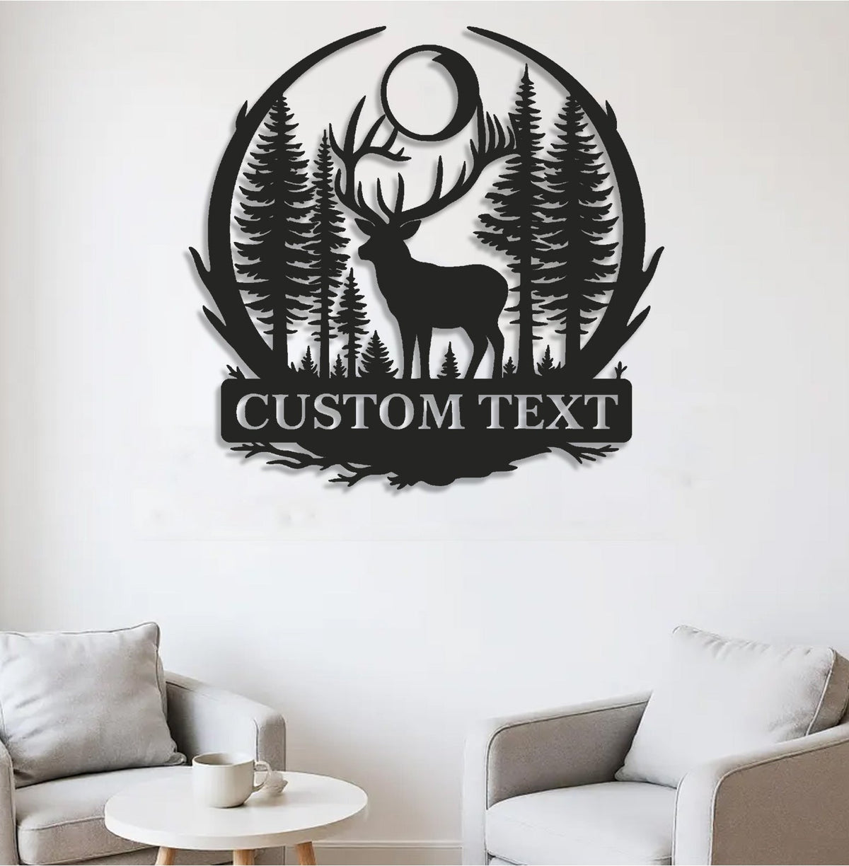 Personalized Metal Sign WITH LED/WITHOUT LED – Deer and Forest Silhouette Wall Art