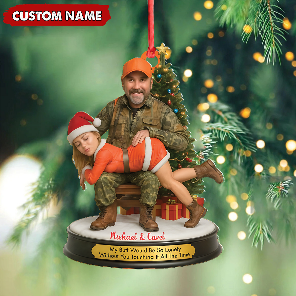 Personalized Funny Hunter Couple Christmas Acrylic Ornament – Custom Name Christmas Gift for Him or Her