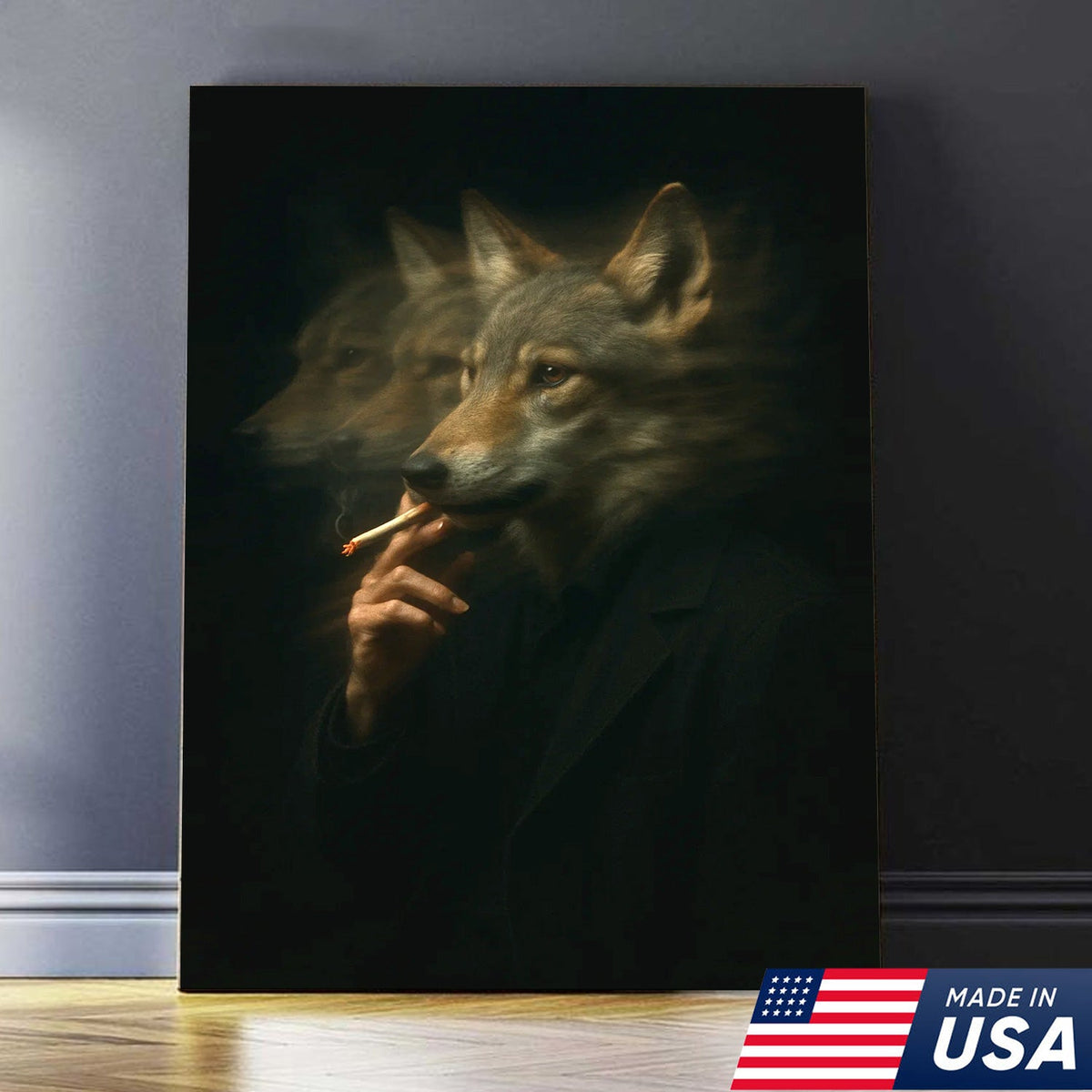 Mystical Wolf Coyote Canvas Wall Art - Mysterious Animal Portrait with Surreal Motion Effect