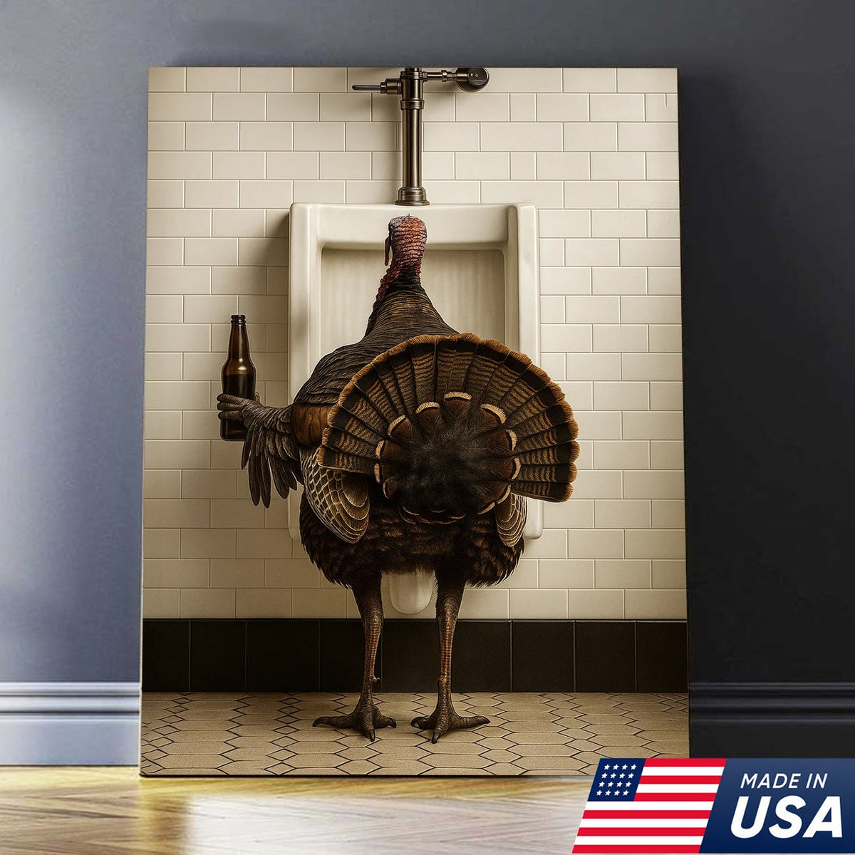 Hilarious Turkey Canvas Wall Art – Funny Bathroom Humor Decor – Rustic Hunting Cabin Gag Gift
