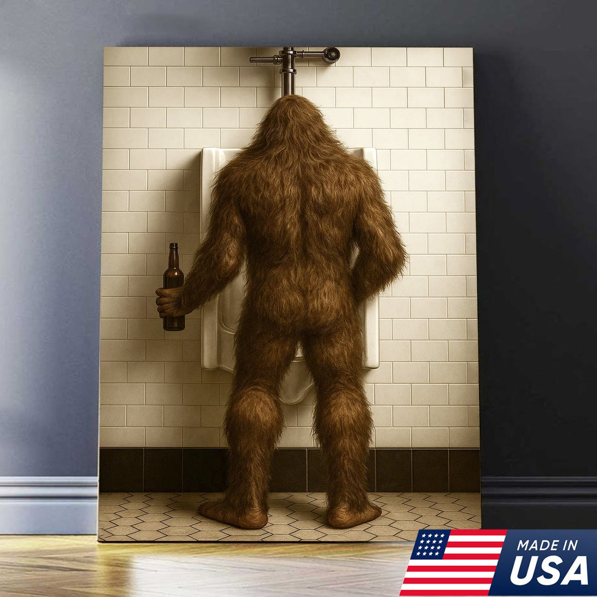 Bigfoot Funny Canvas Wall Art – Hilarious Bathroom Humor Decor – Rustic Cabin Gag Gift