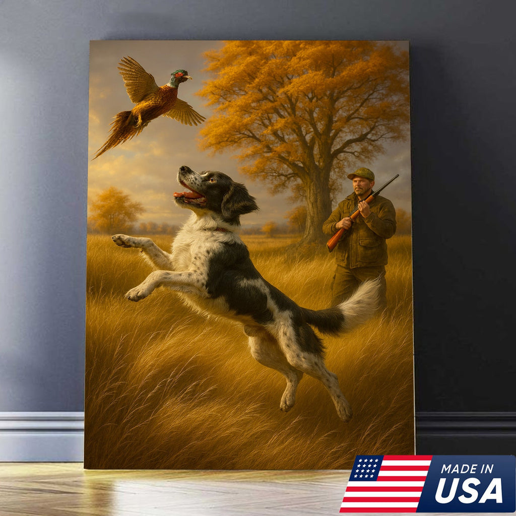 Hunting Dog & Pheasant Wall Art Canvas  – Bird Dog Canvas Print for Hunters & Cabin Decor