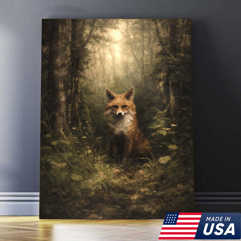 Enchanted Forest Fox Canvas Wall Art, Mystical Woodland Animal Portrait