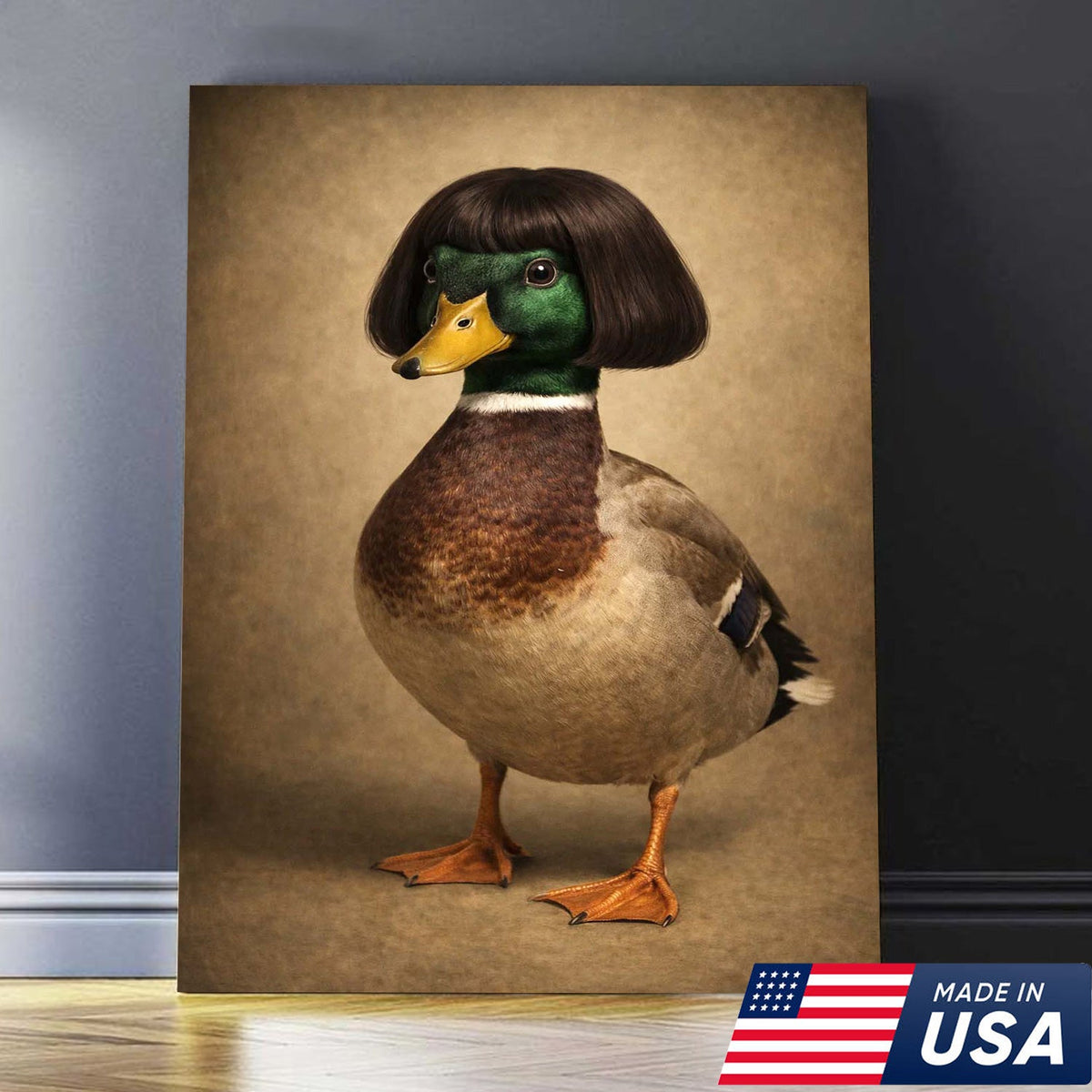 Whimsical Duck Portrait Canvas Wall Art, Funny Animal Character Illustration