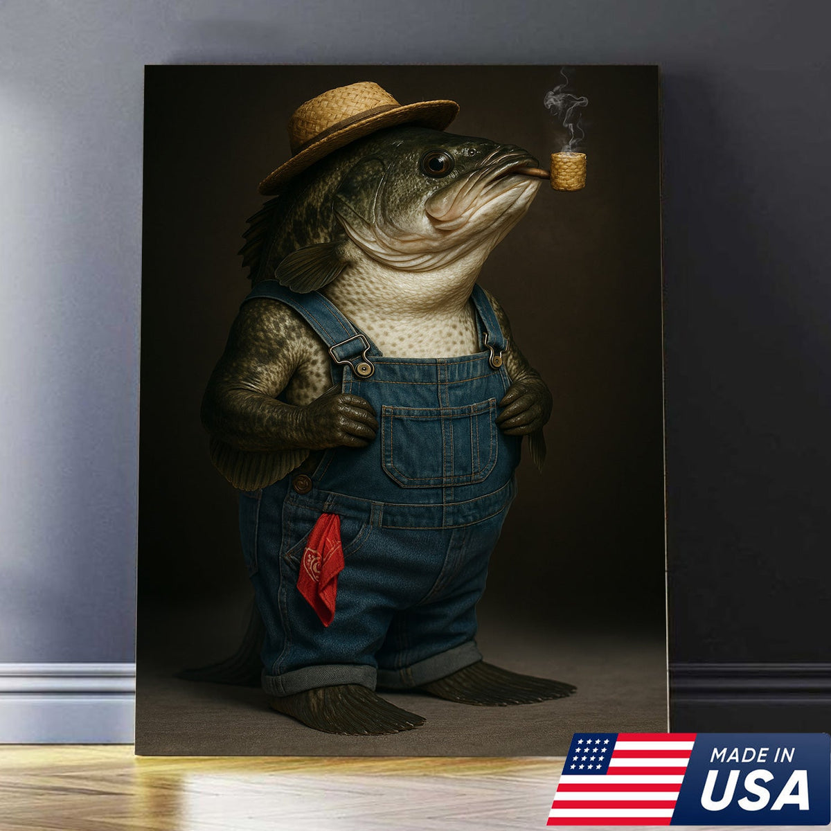 Funny Fisherman Bass Canvas, Rustic Fishing Wall Art, Humorous Country Fish Lover Decor