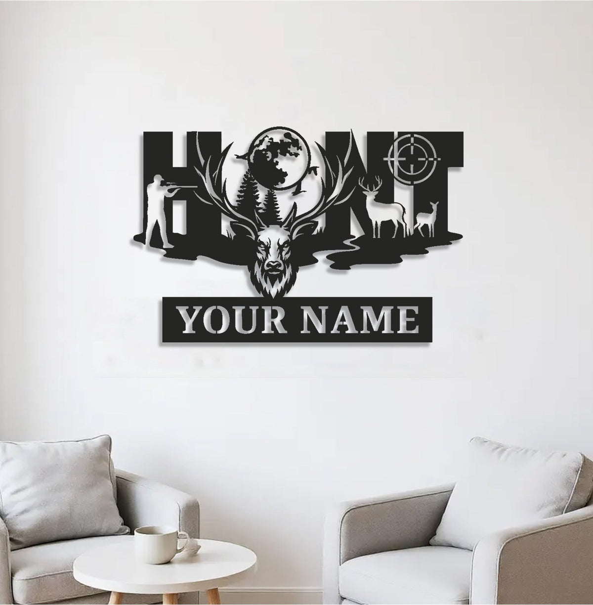 Personalized Deer Hunter Metal Sign WITH LED/WITHOUT LED, Custom Name Hunting Light