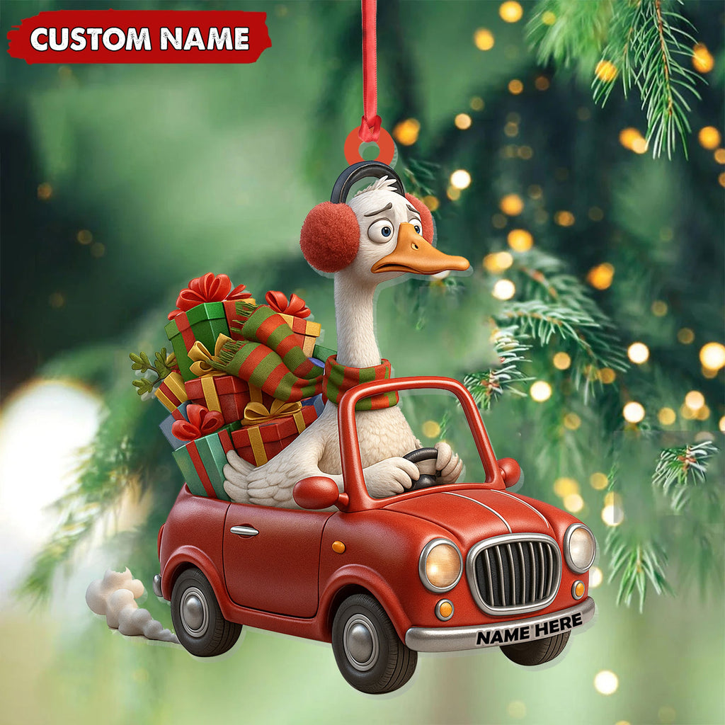 Personalized Funny Goose Driving Car Acrylic Christmas Ornament - 3D Christmas Decor Gift for Hunters & Outdoorsmen