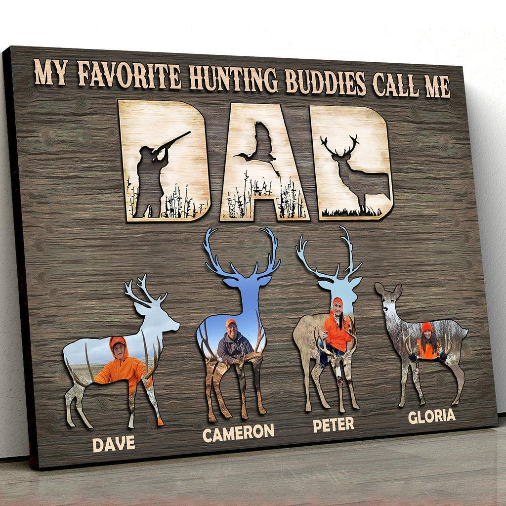 Personalized Hunting Dad Photo Wall Art Canvas - Custom Deer Family Name Plaque