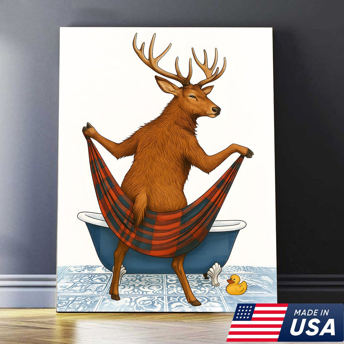 Funny Deer Bathroom Canvas Art – Unique Gift for Hunters, Rustic Cabin & Wildlife Lovers