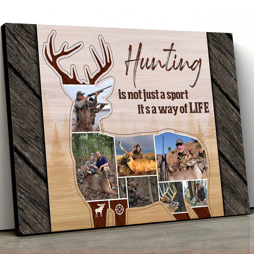 Custom Hunting Photo Collage Sign Canvas - Deer Silhouette Wall Art, Hunter Gift for Men
