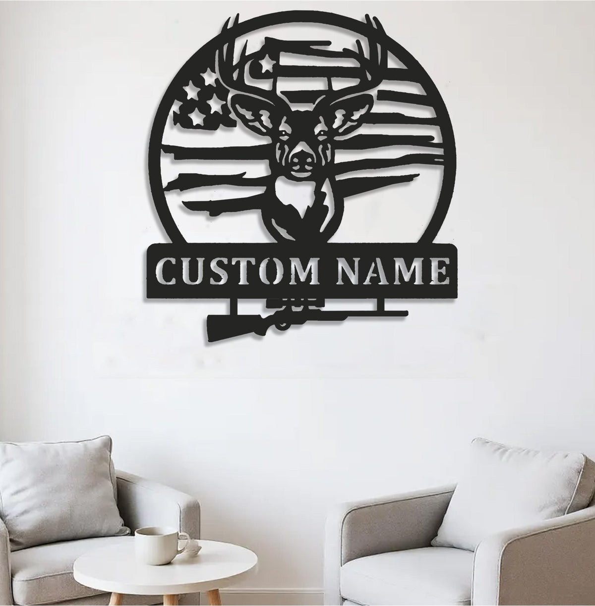 Personalized Deer Hunting Metal Sign WITH LED/WITHOUT LED, Rustic Buck Wall Art with American Flag