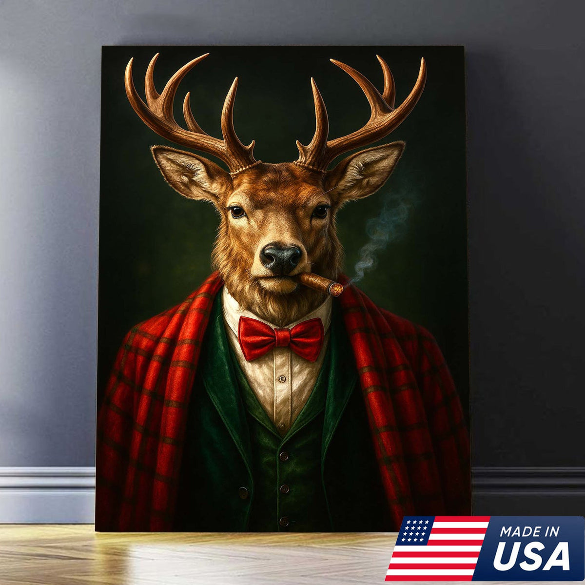 Smoking Deer Wall Art, Gentleman Buck Portrait, Rustic Cabin Decor, Funny Cigar Deer Print