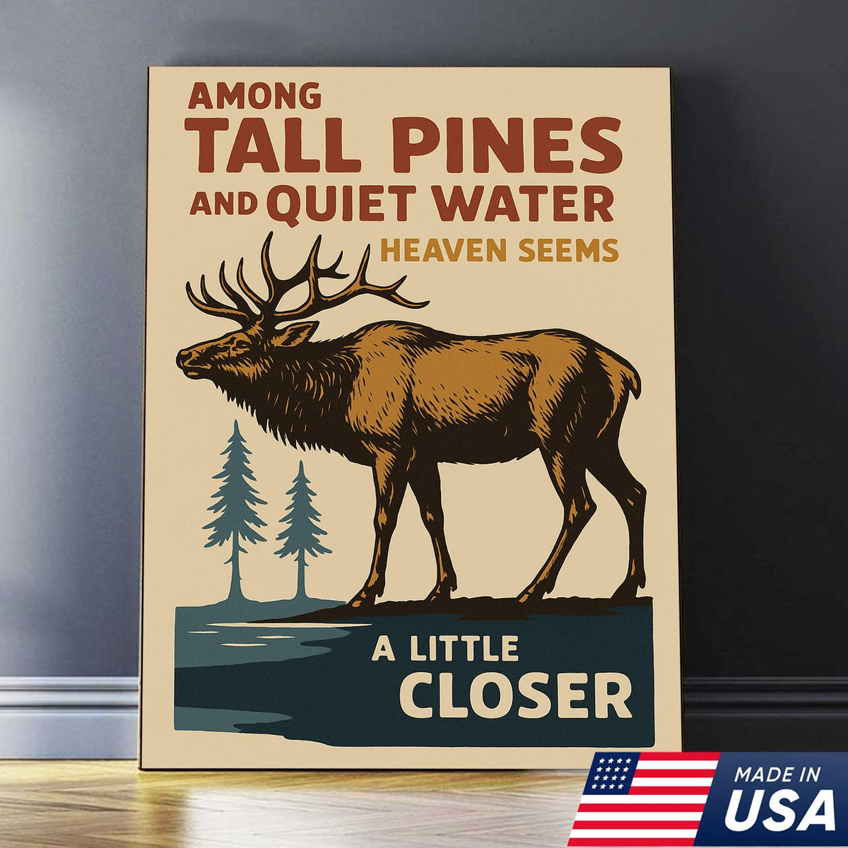 Set Of 3 Vintage Cabin Canvas Wall Art – Elk, Fish & Duck Retro Posters for Lake House & Lodge Decor