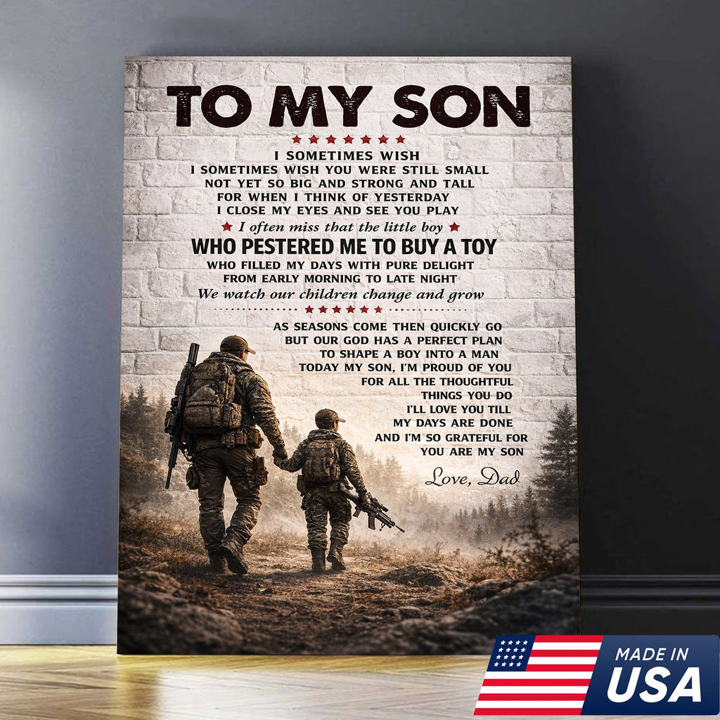 Personalized To My Son Canvas Print Dad to Son Gift Hunting Military Wall Art Decor
