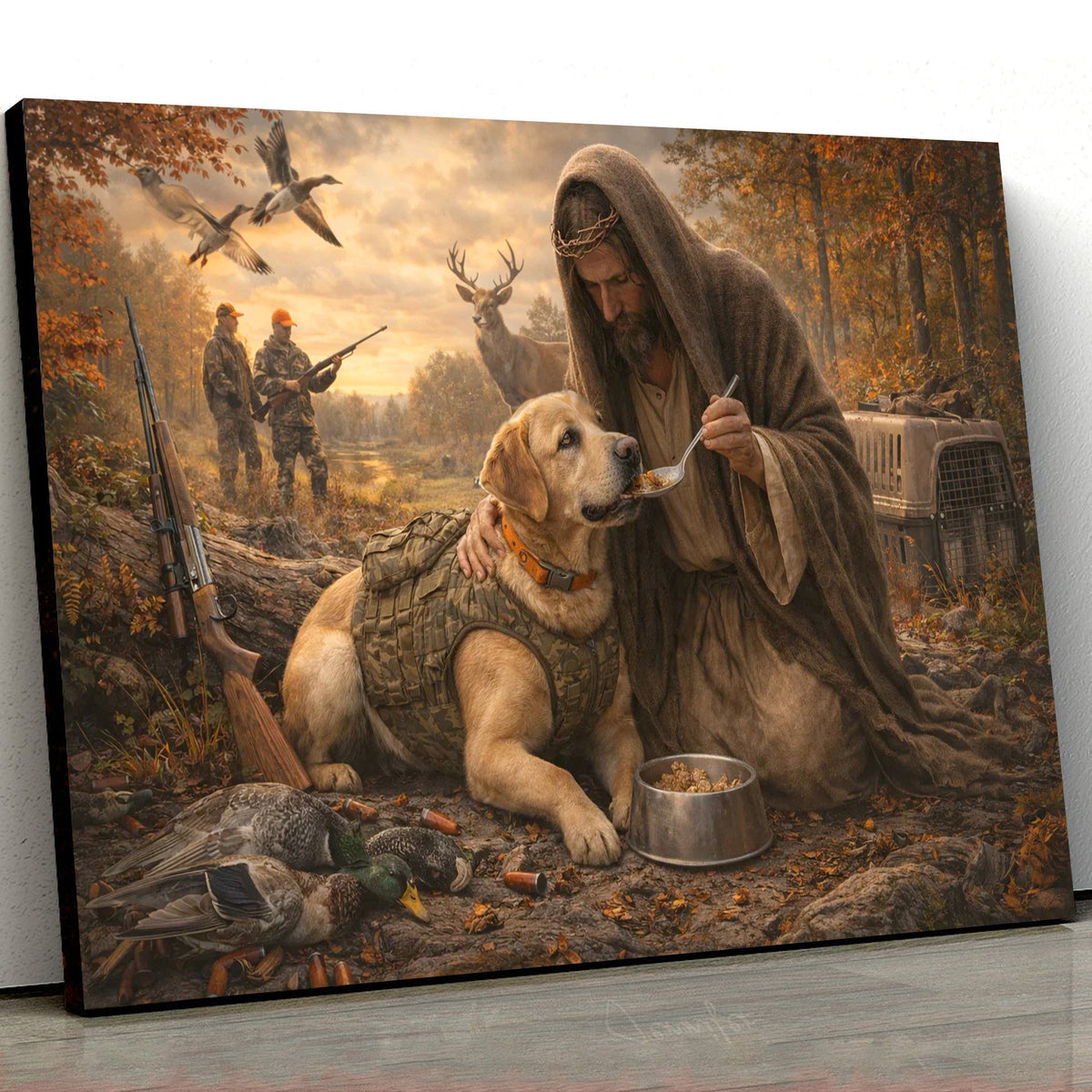 Jesus Hunting Dog Canvas, Christian Hunter Wall Art, Faith Outdoor Decor