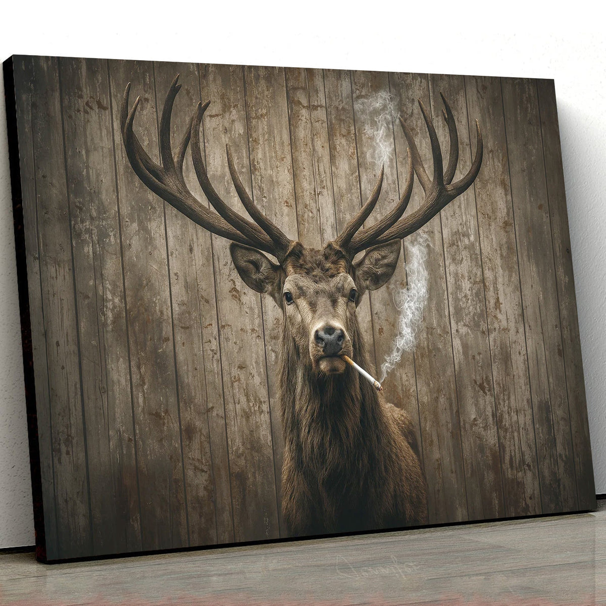 Rustic Deer Canvas Wall Art, Large Antler Stag on Wood Background, Farmhouse Hunting Decor Print