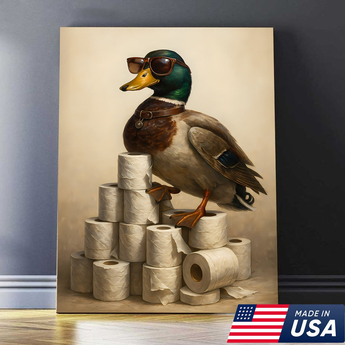 Funny Cool Duck Wall Art Canvas – Cool Bathroom Wall Art for Men, Toilet Humor Gift
