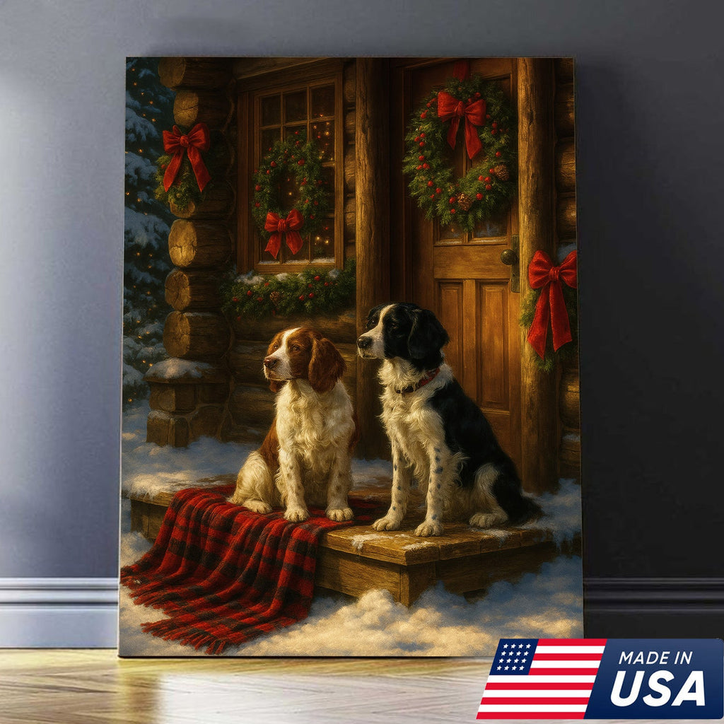Christmas Dogs Canvas Wall Art, Winter Cabin Decor, Holiday Dog Print