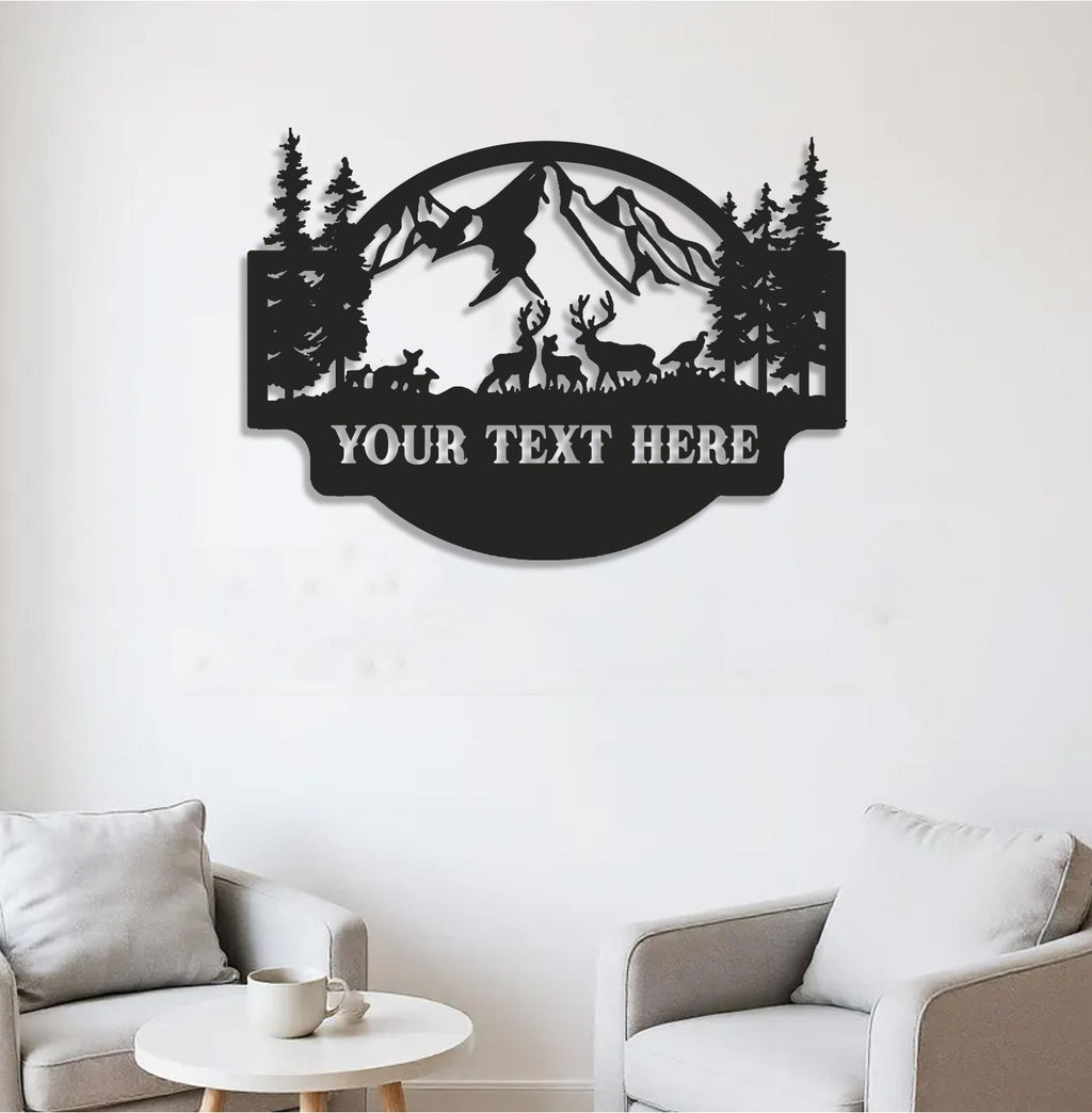 Personalized Deer Metal Sign WITH LED/WITHOUT LED - Mountain Cabin Name Sign