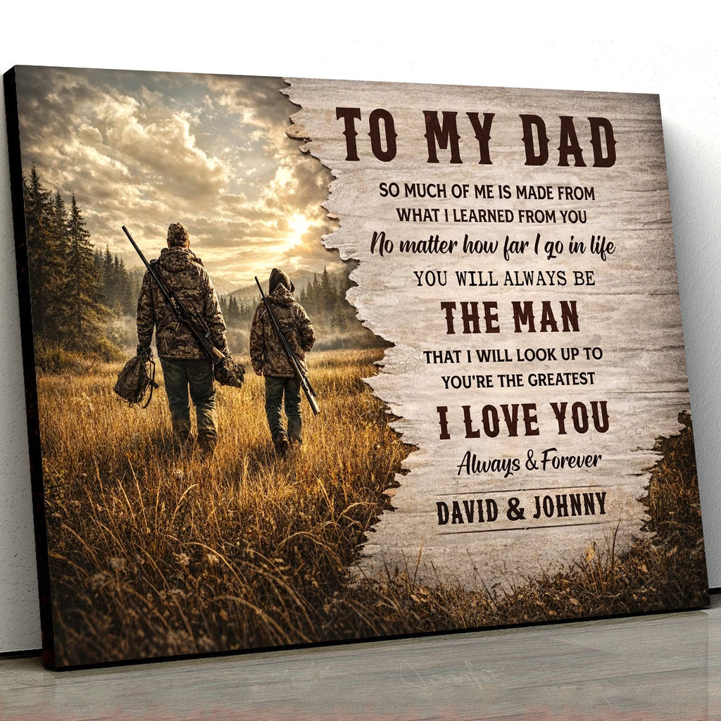 To My Dad Hunting Canvas Print, Personalized Dad Hunter Canvas Decor