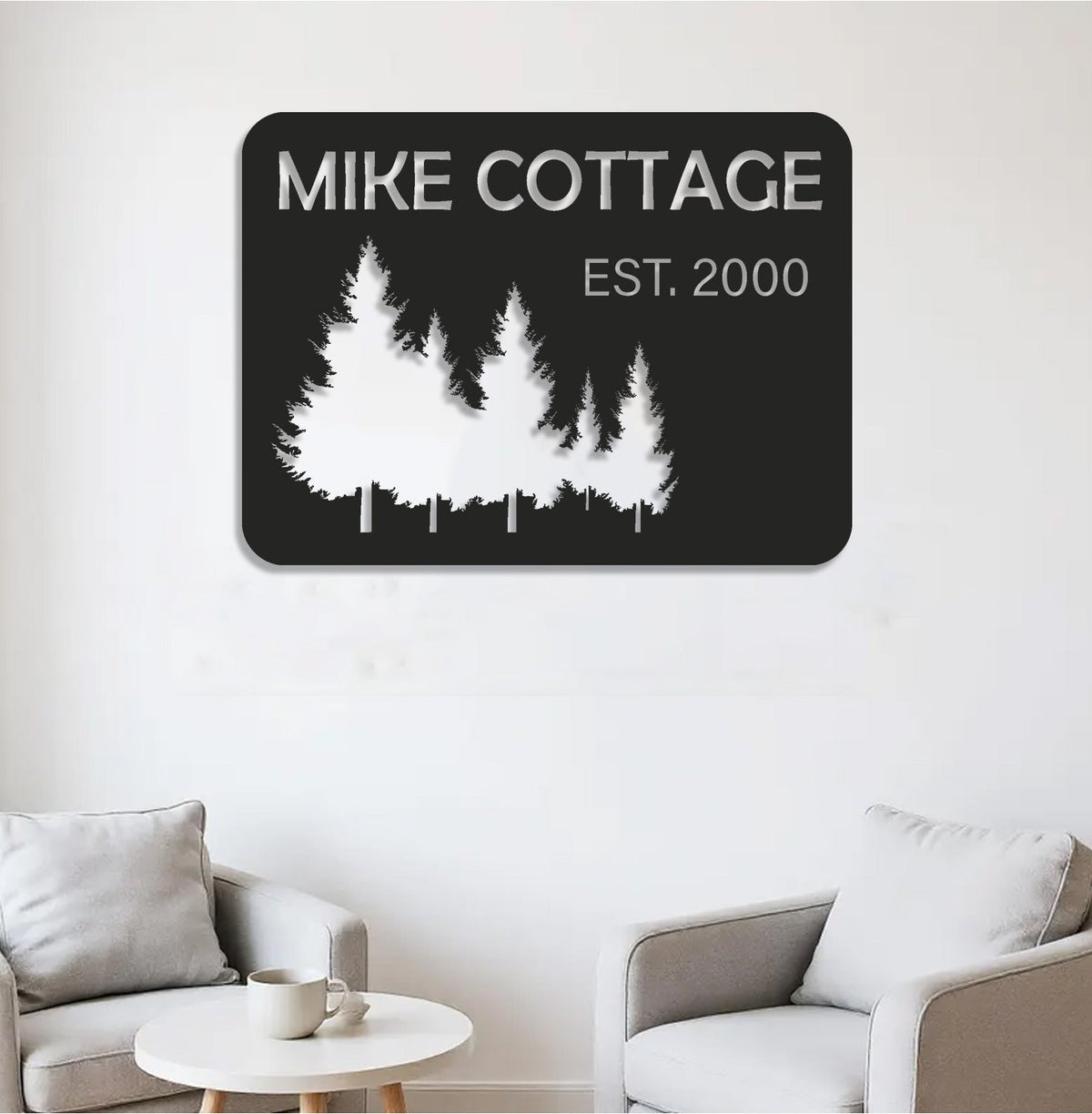 Personalized Forest Metal Sign WITH LED/WITHOUT LED - Rustic Cabin Name Sign With Pine Trees