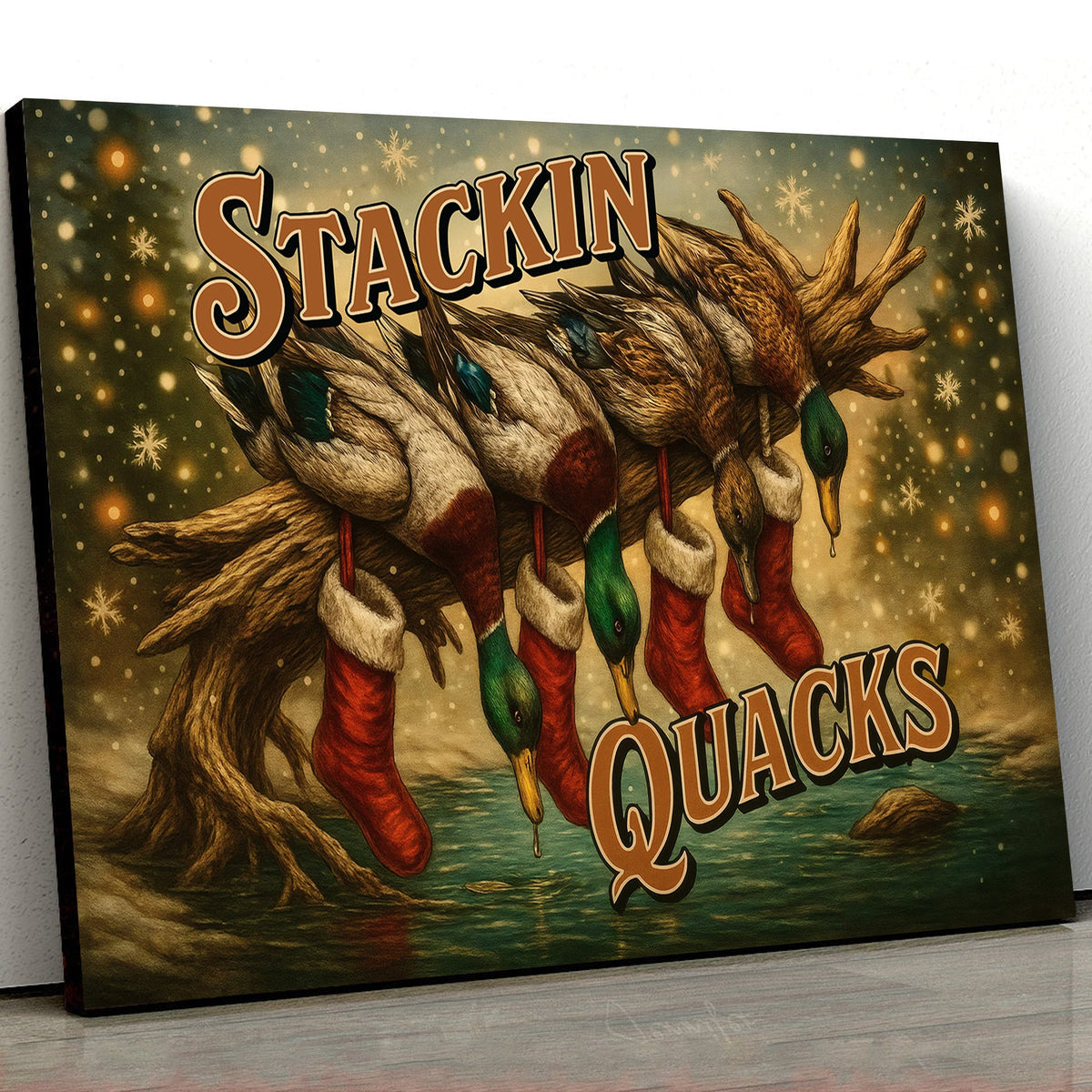 Stackin Quacks Canvas Wall Art, Funny Duck Hunting Christmas Decor