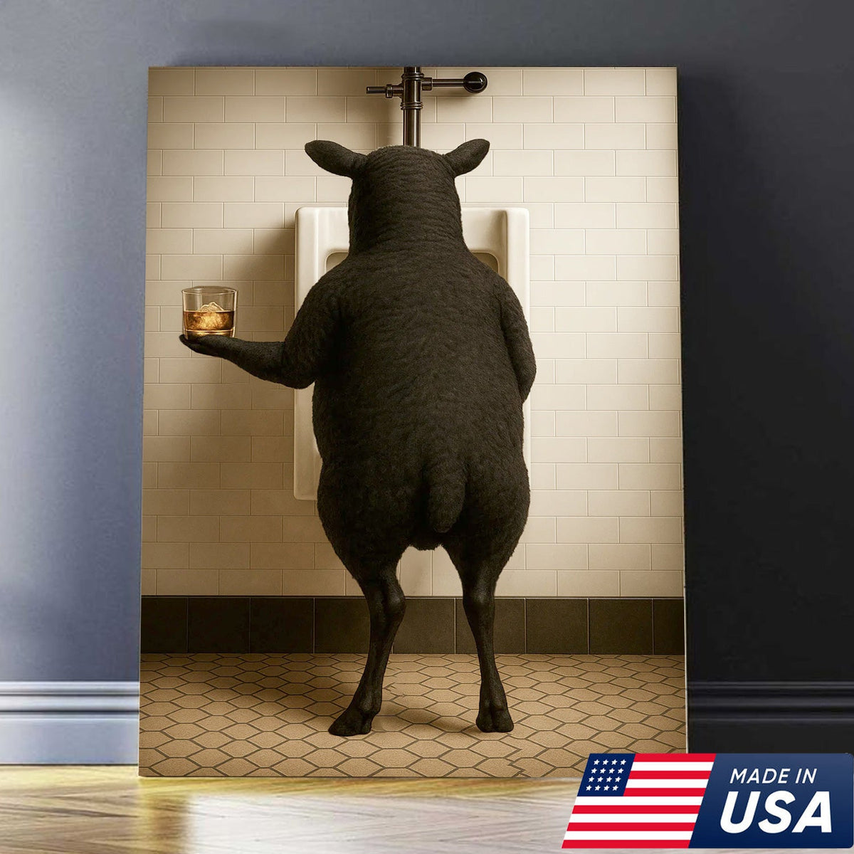 Funny Black Sheep Bathroom Wall Art, Drinking Sheep Humor Canvas Print
