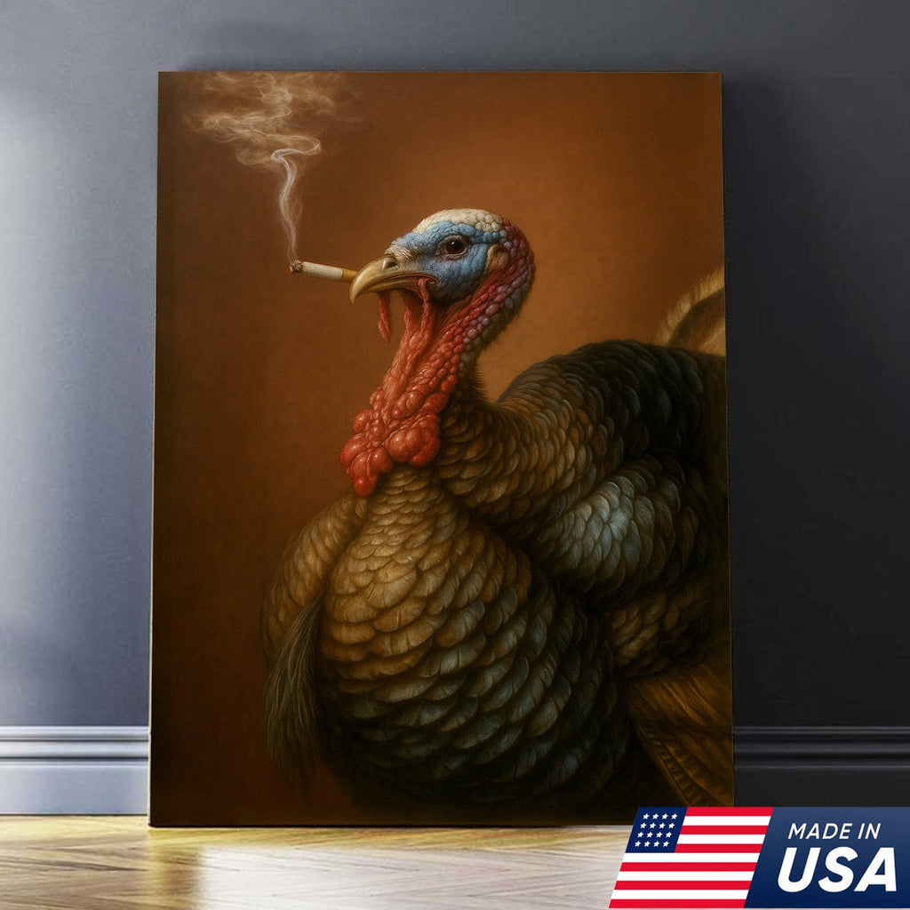 Funny Turkey Smoking Canvas Wall Art – Rustic Farmhouse Gift for Hunters & Wildlife Lovers