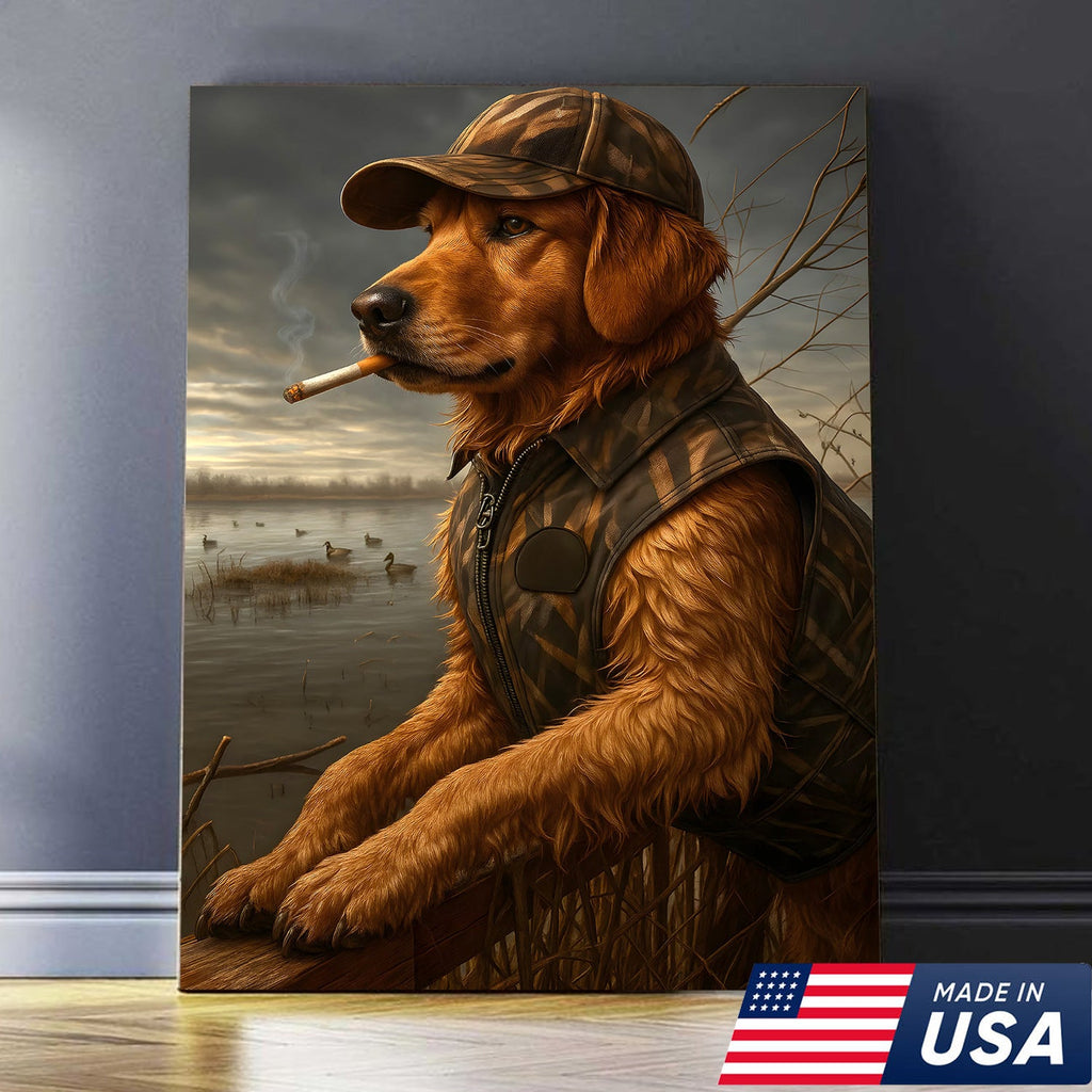 Golden Retriever Hunting Dog Canvas Wall Art, Duck Hunter Lab in Camo Vest