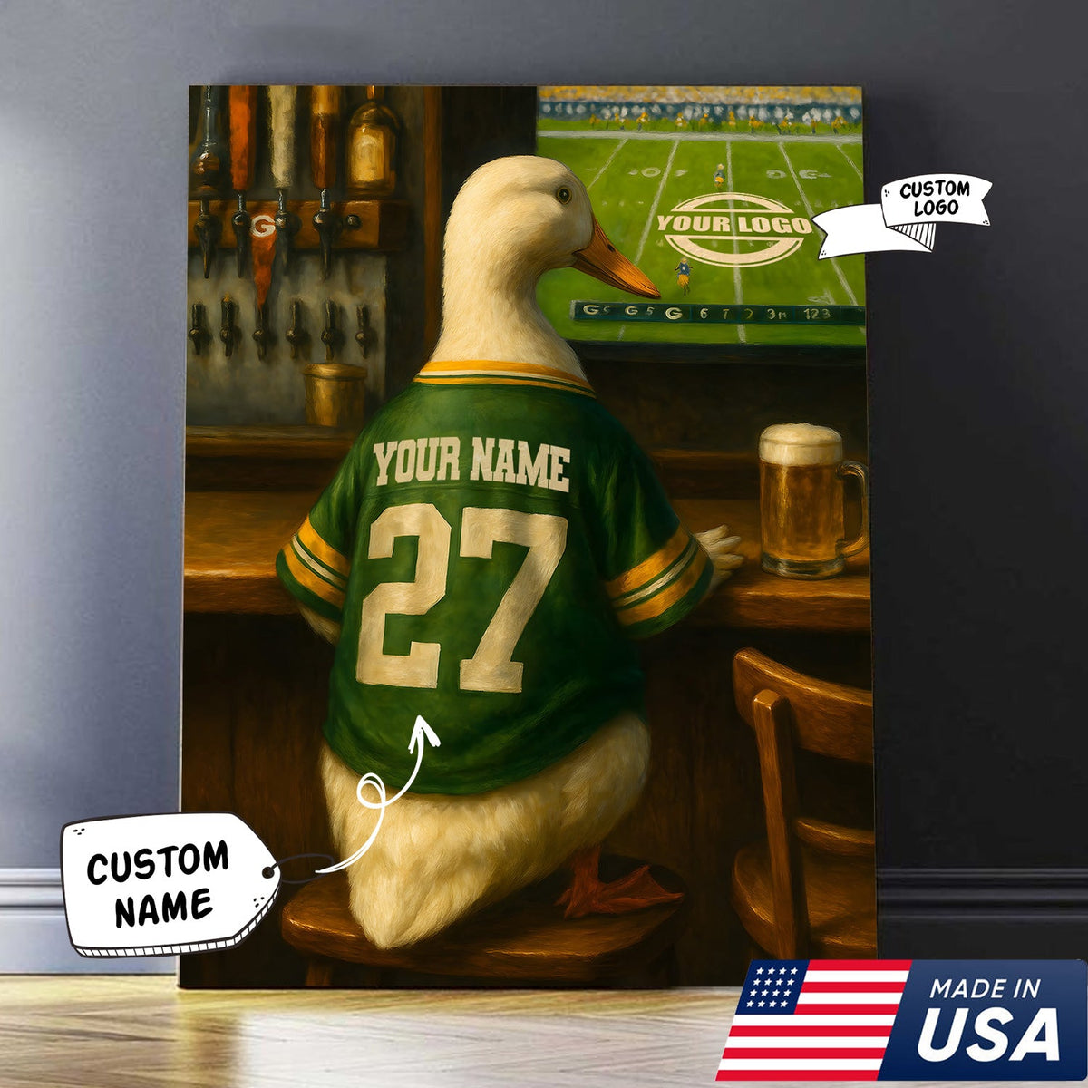 Custom Duck Football Canvas Wall Art – Personalized Duck Watching Sports Drinking Funny Sports Bar Decor